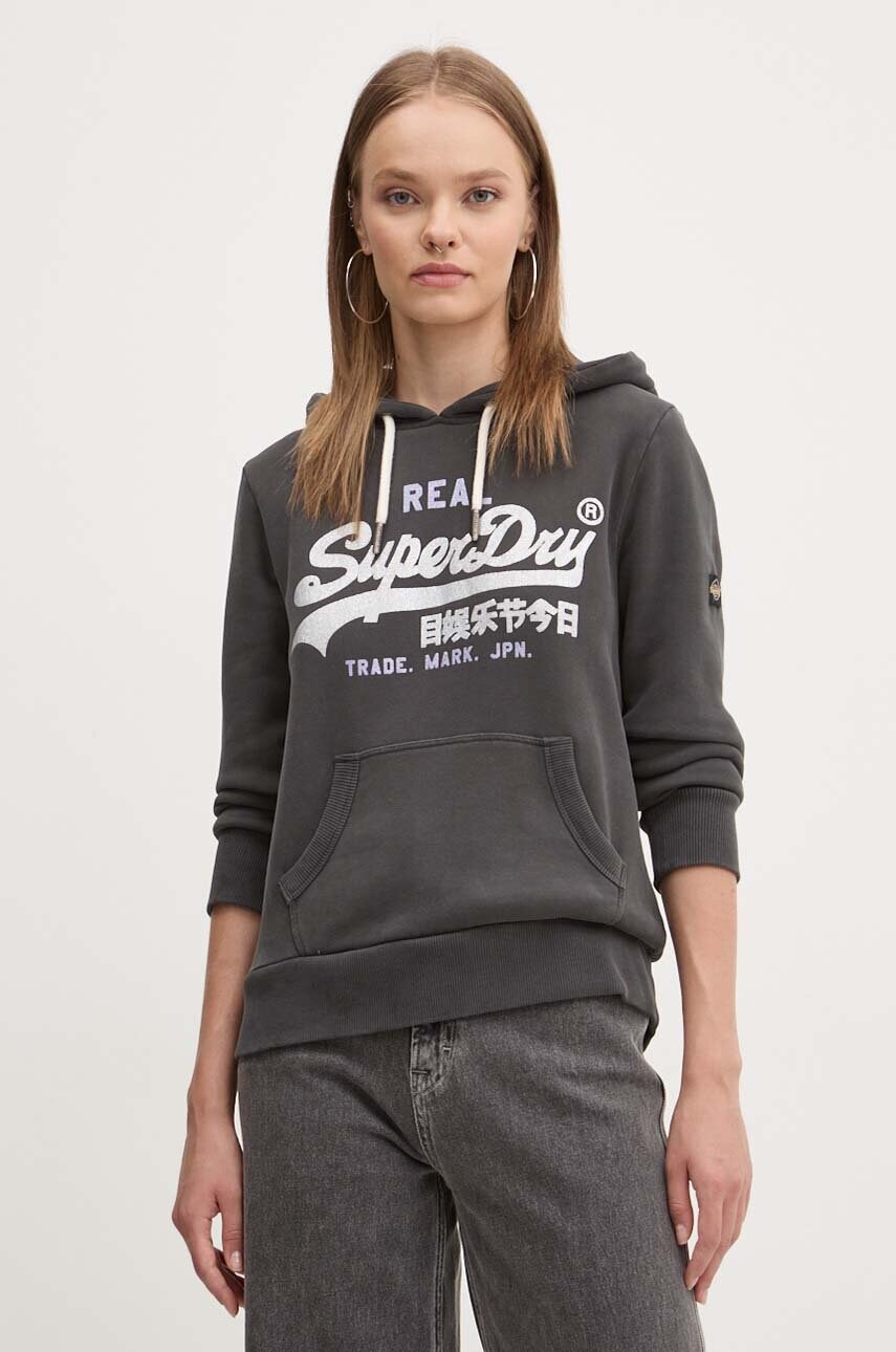 Superdry felső fekete, női, nyomott mintás, kapucnis, W2012148A-AFB akciós termékkép 1