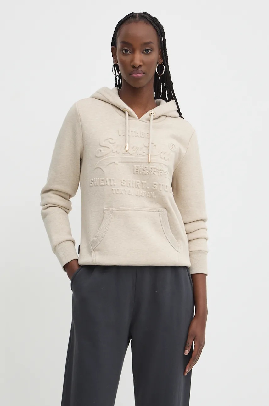 

Суичър Superdry в бежово с качулка с апликация W2012152A-2BH, Бежов