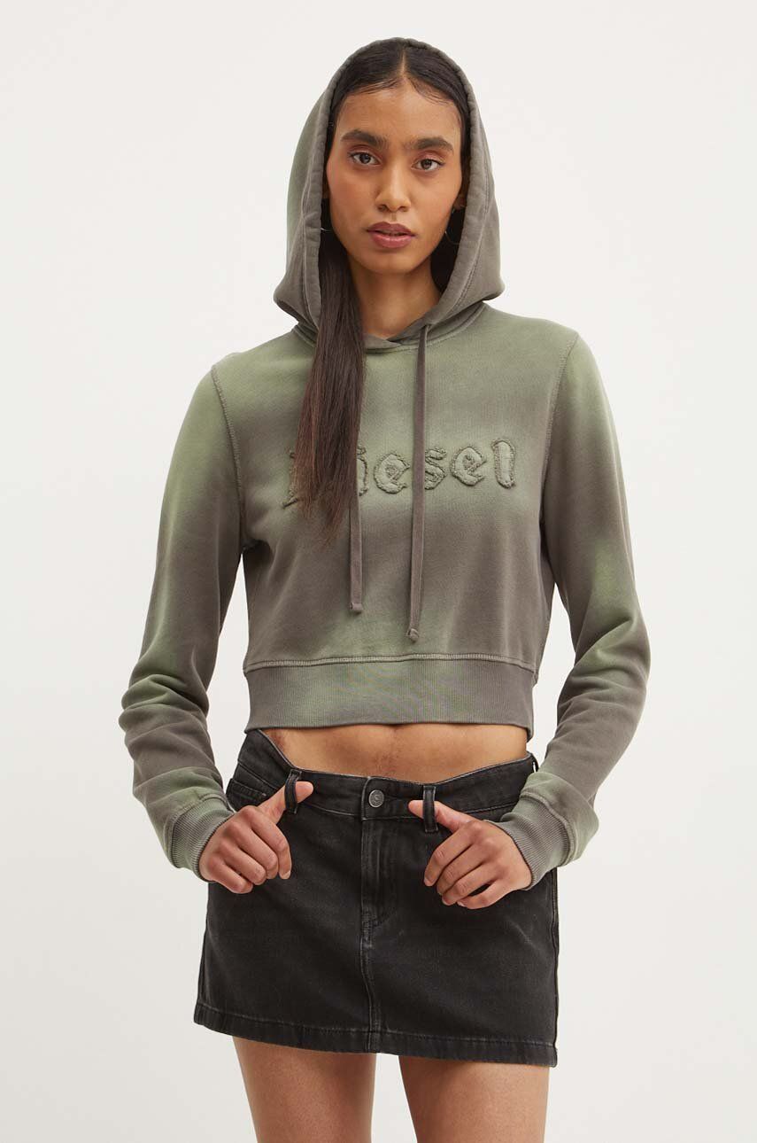 Diesel hanorac de bumbac F-SLIMMY-HOOD-P1 femei, culoarea verde, cu glugă, modelator, A14184.0IPAP
