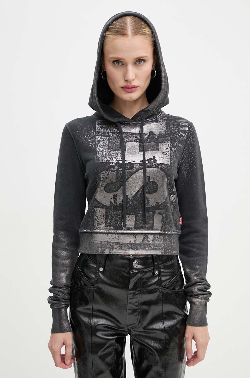 Diesel hanorac de bumbac F-SLIMMY-HOOD-P6 femei, culoarea gri, cu glugă, cu imprimeu, A14969.0AJEA Diesel hanorac de bumbac F-SLIMMY-HOOD-P6 femei, culoarea gri, cu glugă, cu imprimeu, A14969.0AJEA