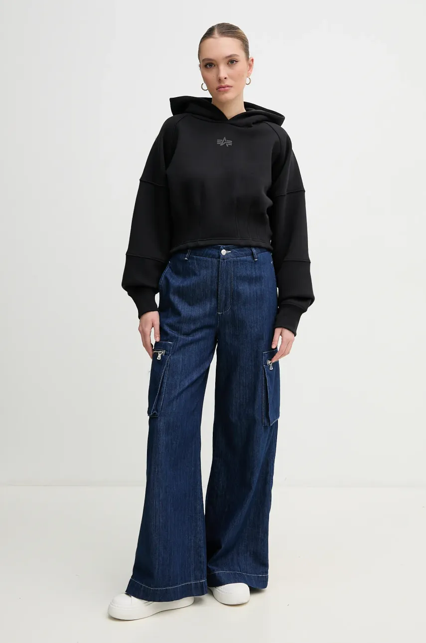 Кофта Alpha Industries женская цвет чёрный с капюшоном с принтом 148041 Кофта Alpha Industries женская цвет чёрный с капюшоном с принтом 148041
