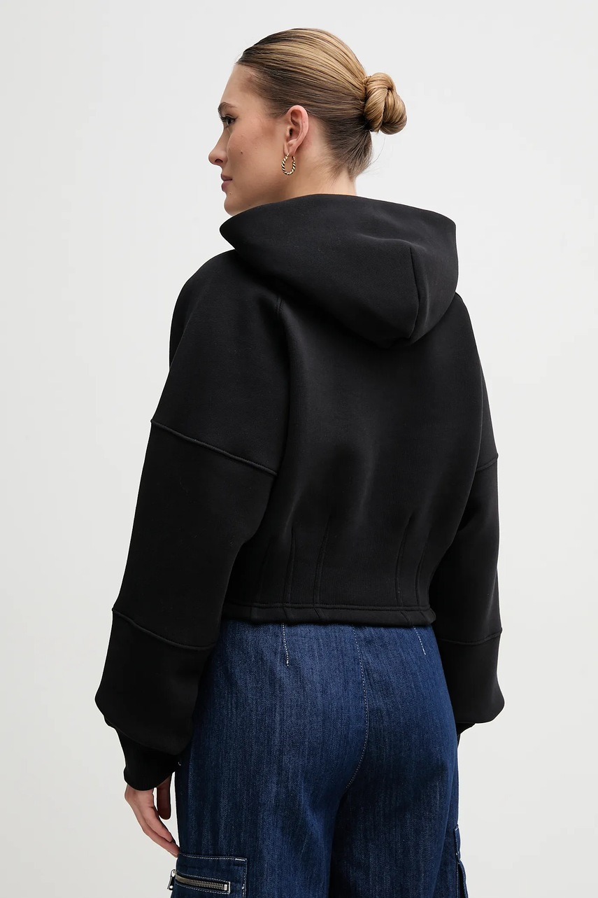 Кофта Alpha Industries жіноча колір чорний з капюшоном з принтом 148041 