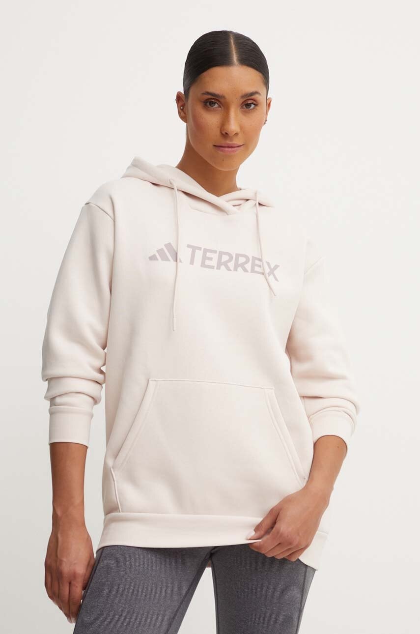 Tepláková mikina adidas TERREX růžová barva, s kapucí, s potiskem, IX7706