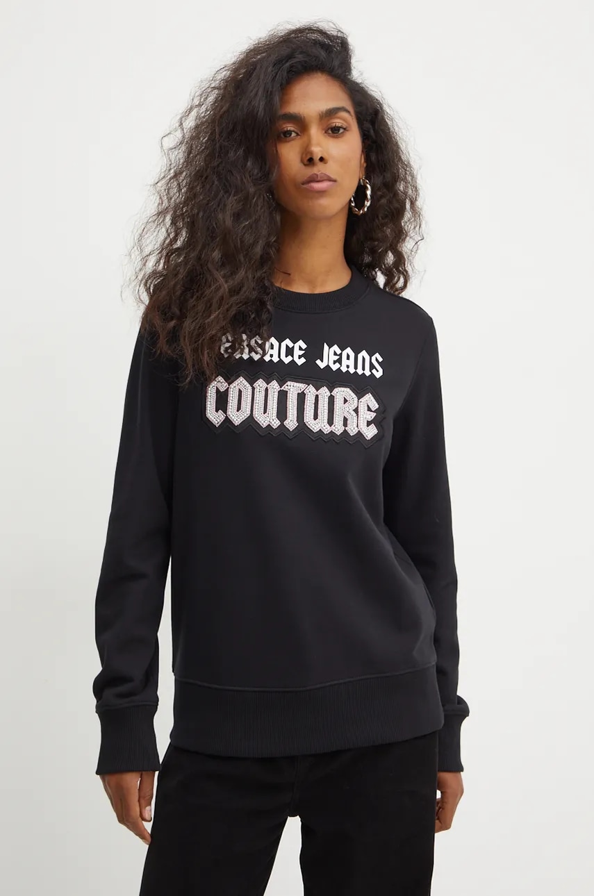 Versace Jeans Couture hanorac de bumbac femei, culoarea negru, cu imprimeu, 77HAIC02 CF00C Versace Jeans Couture hanorac de bumbac femei, culoarea negru, cu imprimeu, 77HAIC02 CF00C