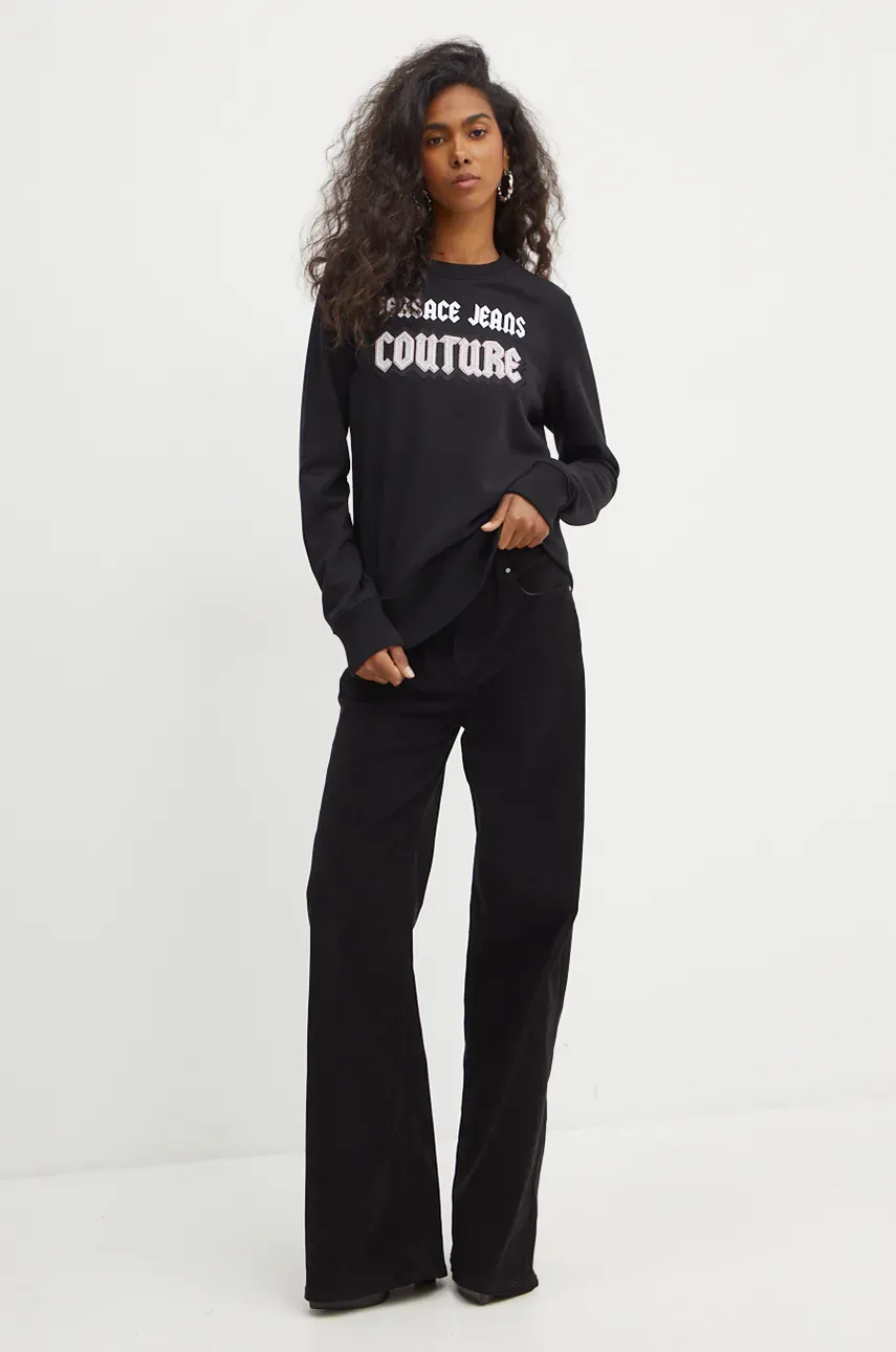 Хлопковая кофта Versace Jeans Couture женская цвет чёрный с принтом 77HAIC02 CF00C Хлопковая кофта Versace Jeans Couture женская цвет чёрный с принтом 77HAIC02 CF00C