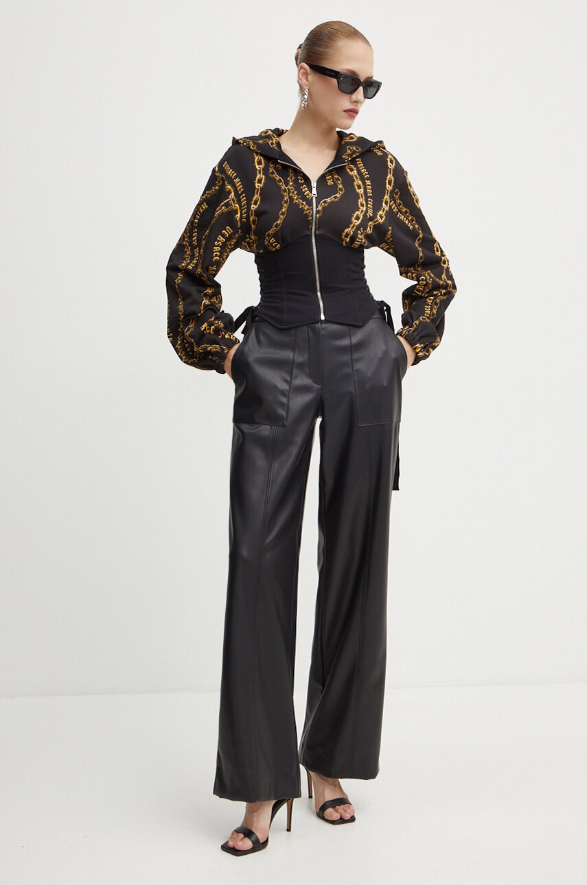 Βαμβακερή μπλούζα Versace Jeans Couture γυναικεία, χρώμα: μαύρο, με κουκούλα, 77HAI3A4 FS159 φωτογραφία
