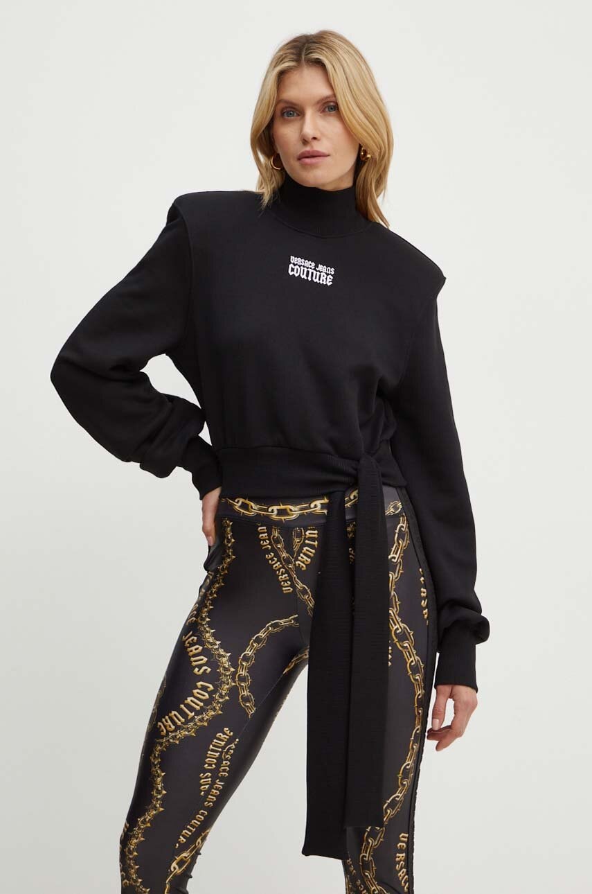 Versace Jeans Couture hanorac de bumbac femei, culoarea negru, cu imprimeu, 77HAI311 F0010 Versace Jeans Couture hanorac de bumbac femei, culoarea negru, cu imprimeu, 77HAI311 F0010
