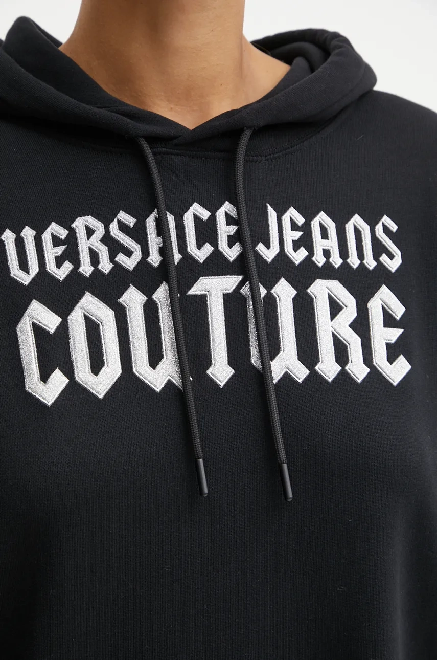 Pamučna Dukserica Versace Jeans Couture Za žene, Boja: Crna, S Kapuljačom, S Aplikacijom, 77HAIL03 CF00L