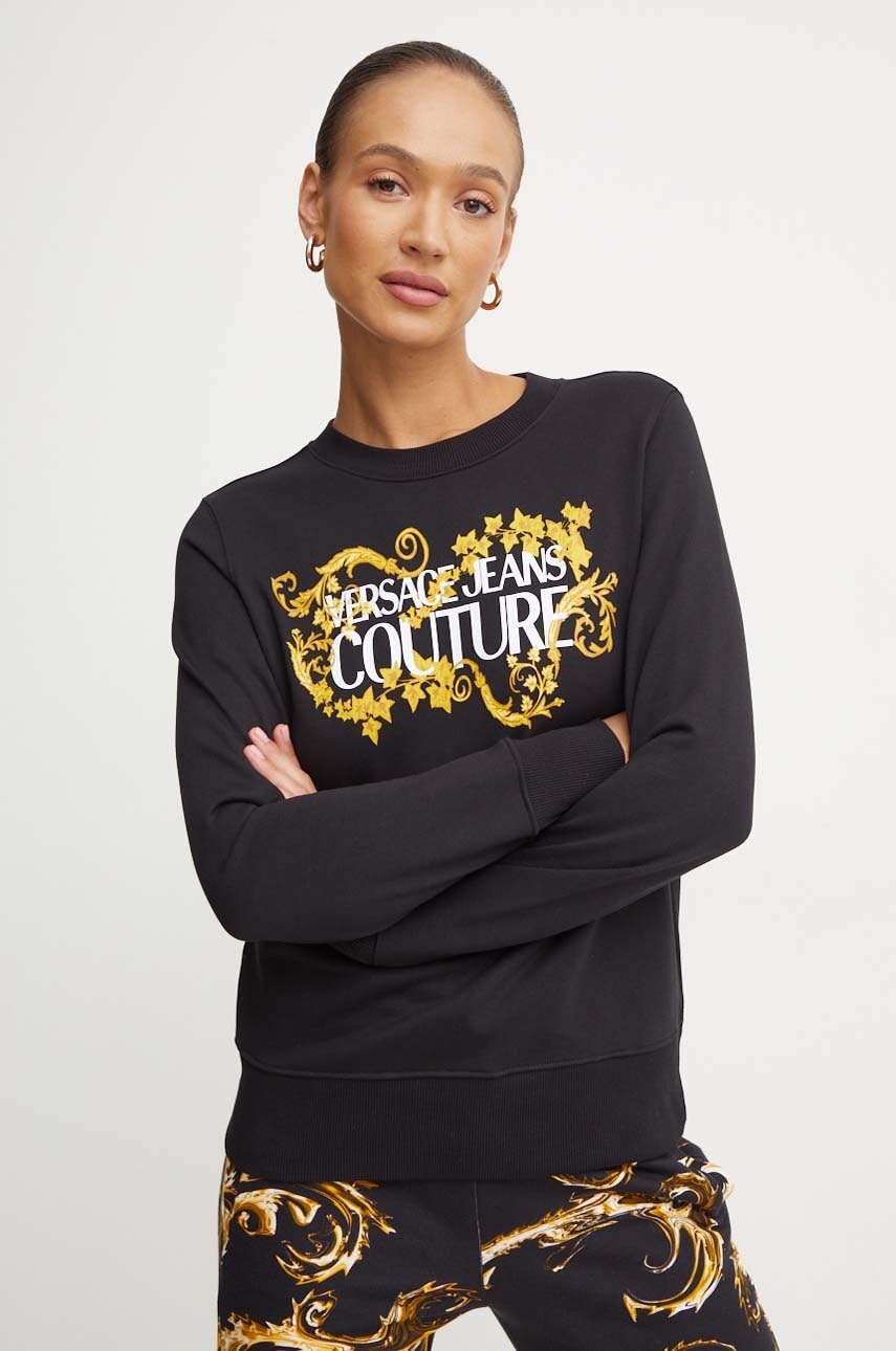 Versace Jeans Couture hanorac de bumbac femei, culoarea negru, cu imprimeu, 77HAIE05 CF00E Versace Jeans Couture hanorac de bumbac femei, culoarea negru, cu imprimeu, 77HAIE05 CF00E