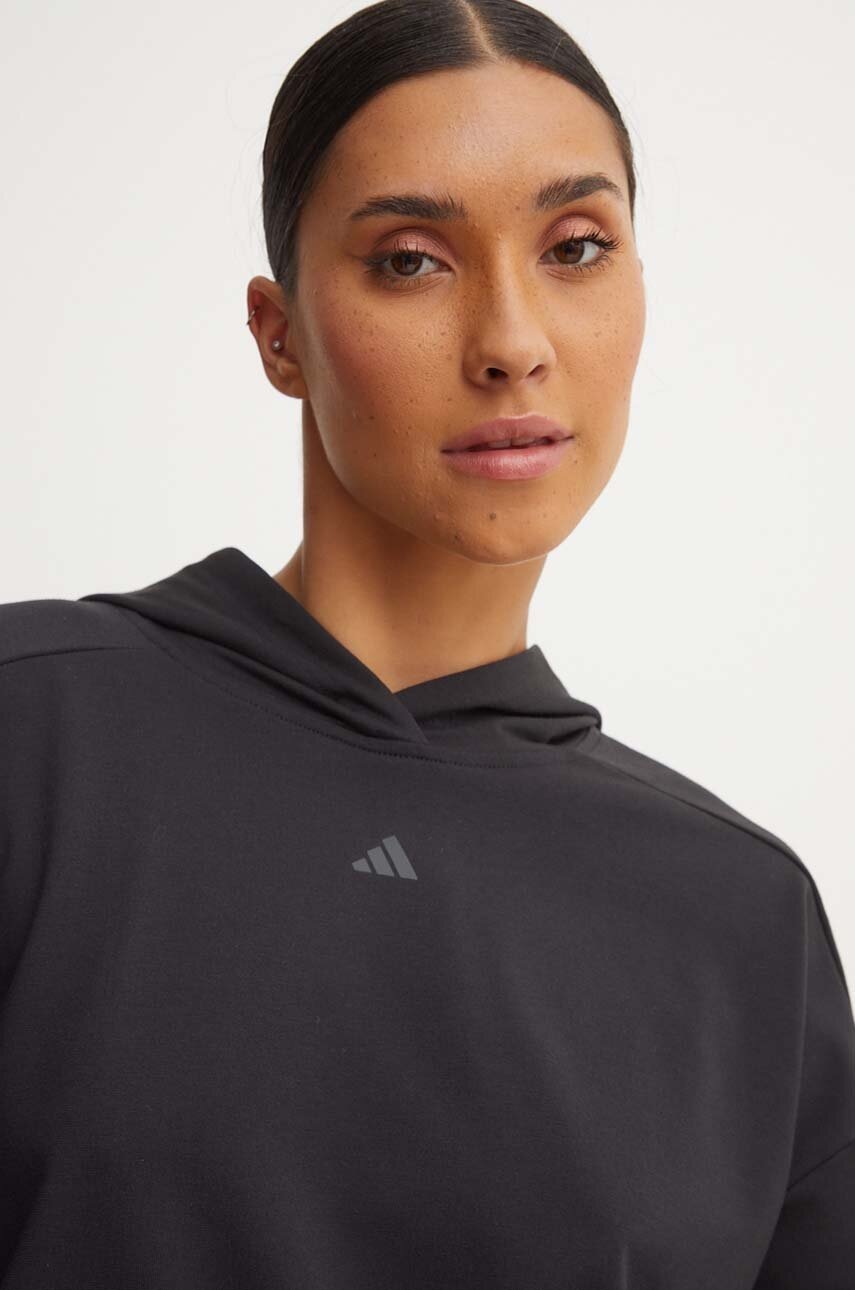 Φούτερ προπόνησης adidas Performance Strength χρώμα: μαύρο, με κουκούλα, IV9219 φωτογραφία