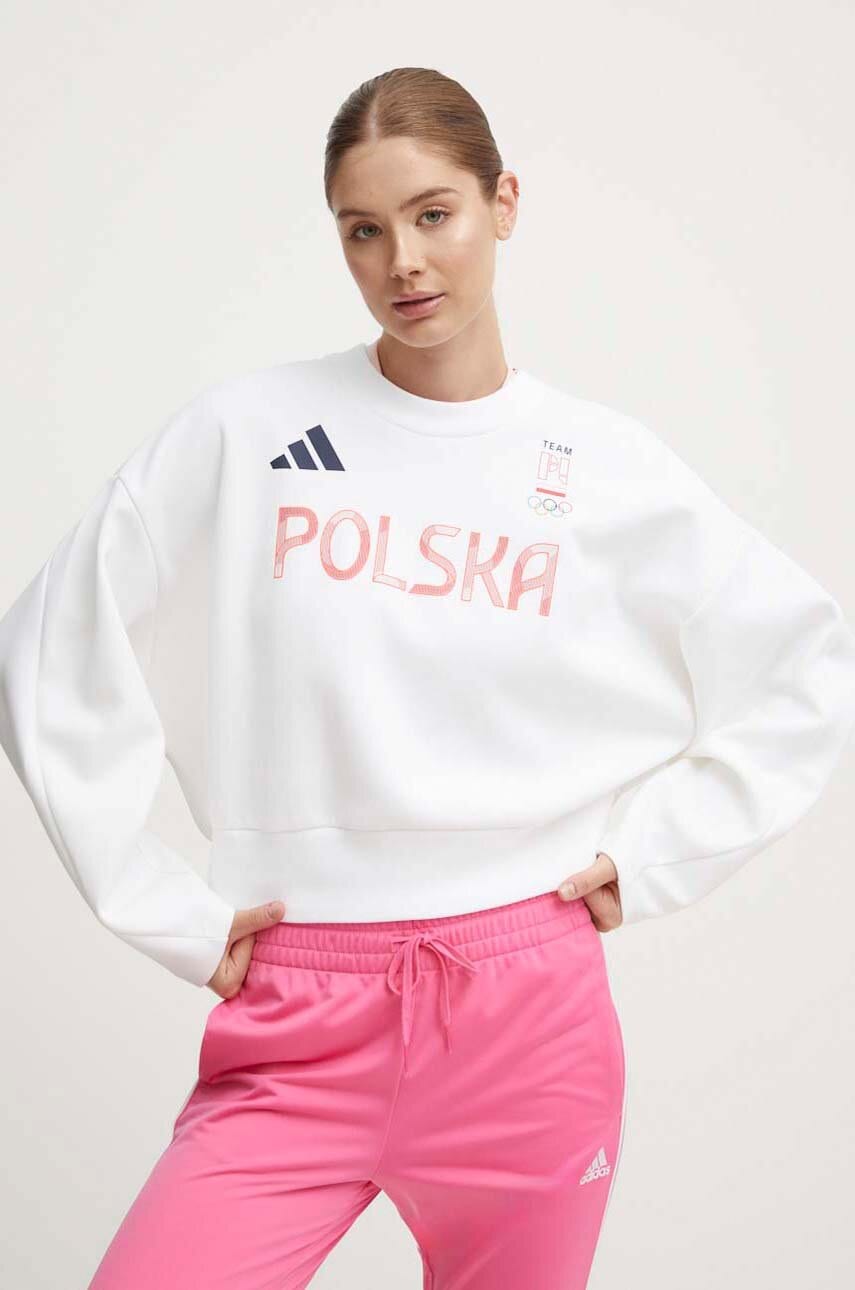 adidas Performance bluză trening Polska culoarea alb, cu imprimeu, JF6707 adidas Performance bluză trening Polska culoarea alb, cu imprimeu, JF6707