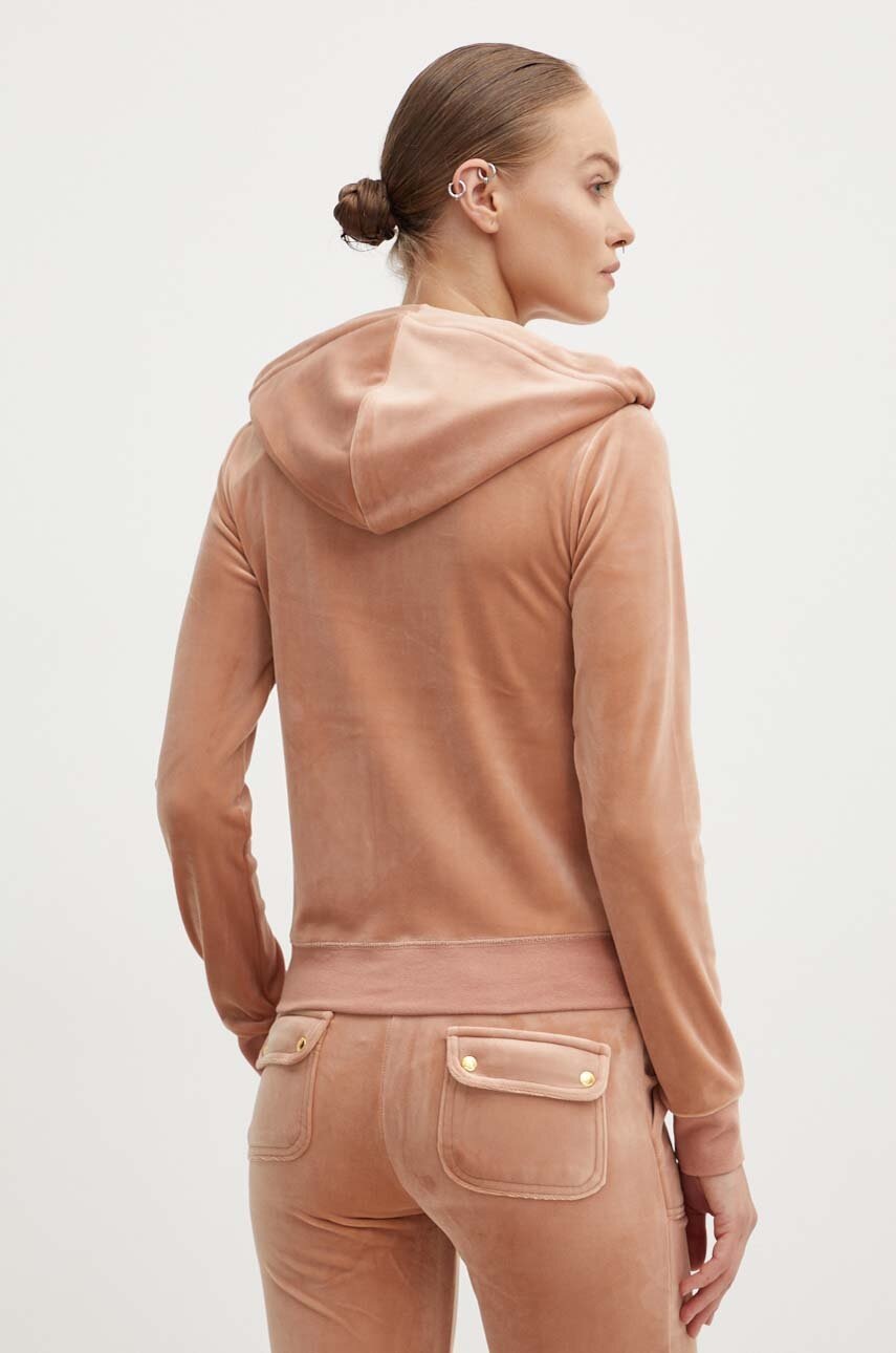 Велюрова кофта Juicy Couture ROBERTSON GOLD колір бежевий з капюшоном однотонна JCAP176G 