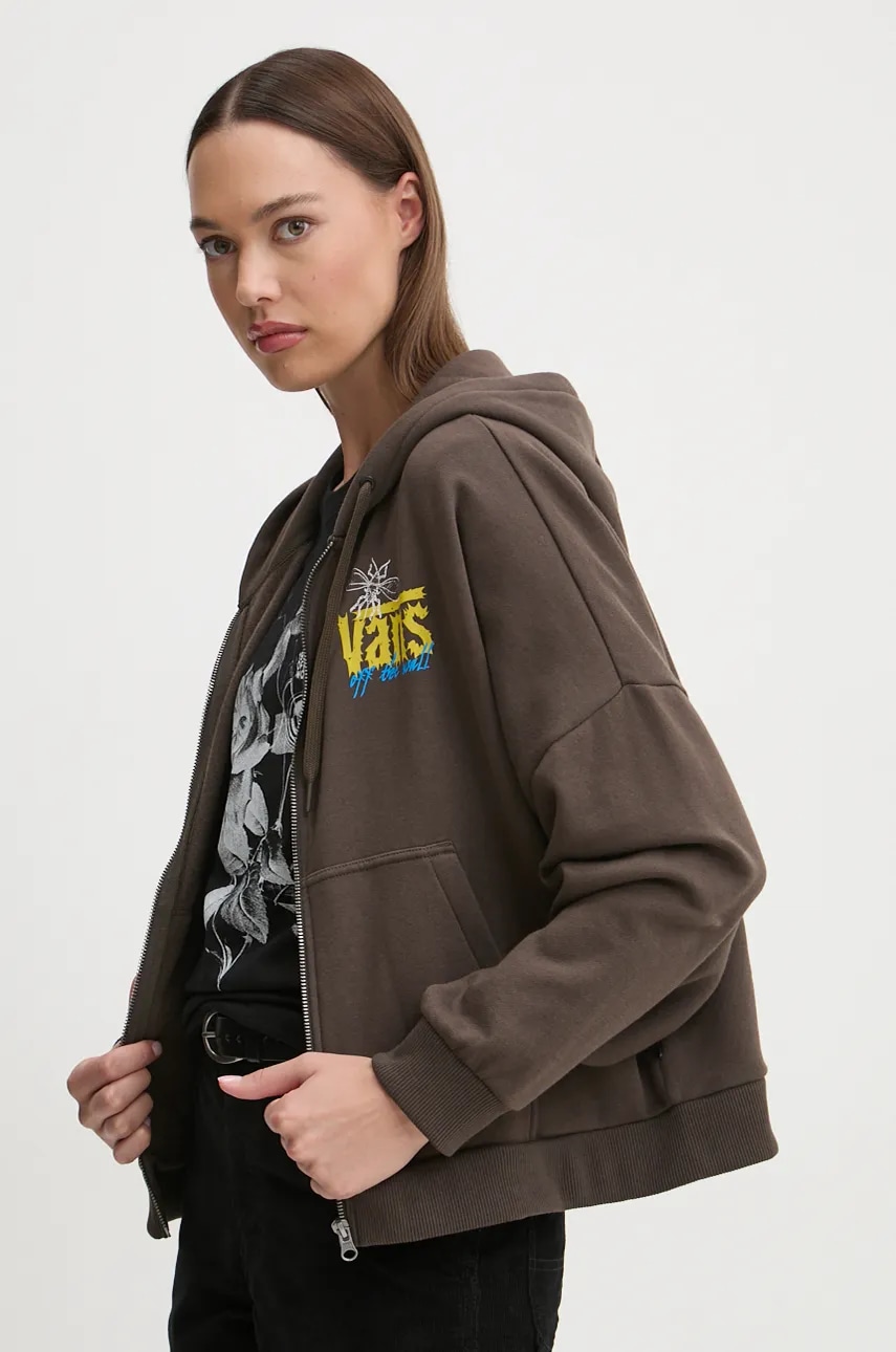 Vans bluza femei, culoarea verde, cu glugă, cu imprimeu, VN000JTVD4C1