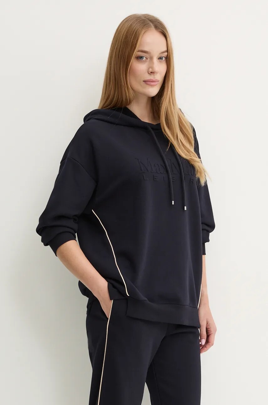 Max Mara Leisure bluza femei, culoarea albastru marin, cu glugă, cu imprimeu, 2426926038600