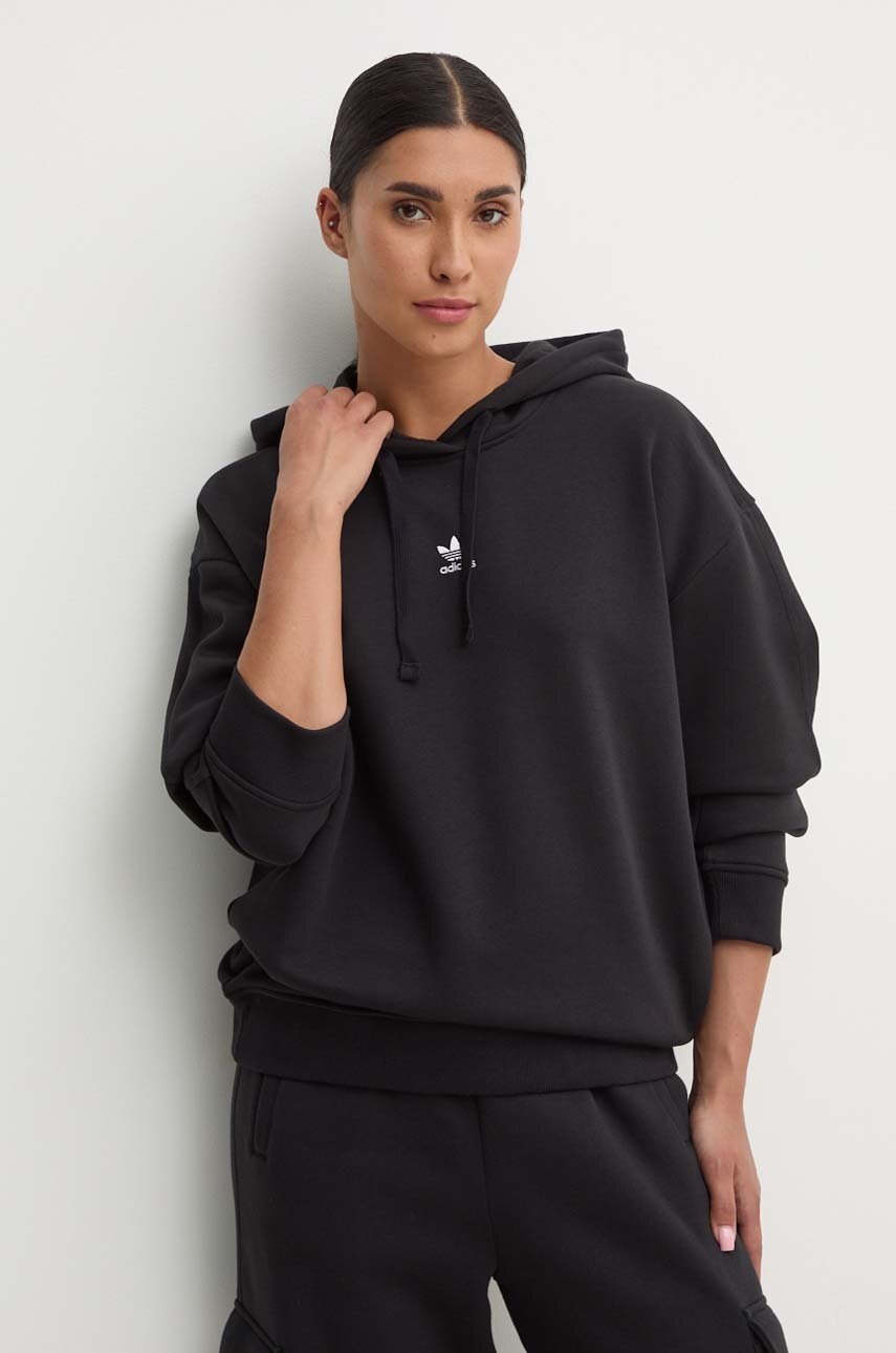 adidas Originals bluza 0 femei, culoarea negru, cu glugă, neted, IW5711