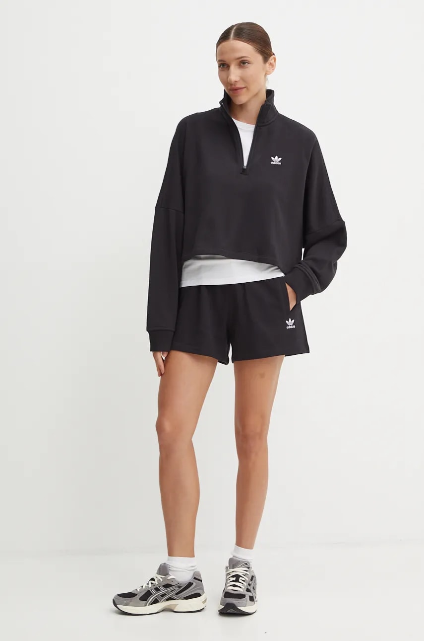 adidas Originals hanorac de bumbac Essential femei, culoarea negru, uni, IW5726 adidas Originals hanorac de bumbac Essential femei, culoarea negru, uni, IW5726