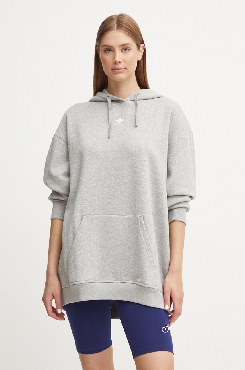 adidas Originals bluza femei, culoarea gri, cu glugă, melanj, IY7345