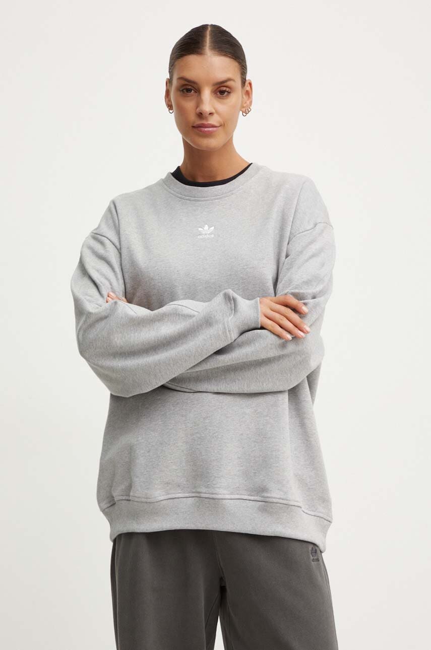 adidas Originals hanorac de bumbac Essential femei, culoarea gri, melanj, IY9628 adidas Originals hanorac de bumbac Essential femei, culoarea gri, melanj, IY9628