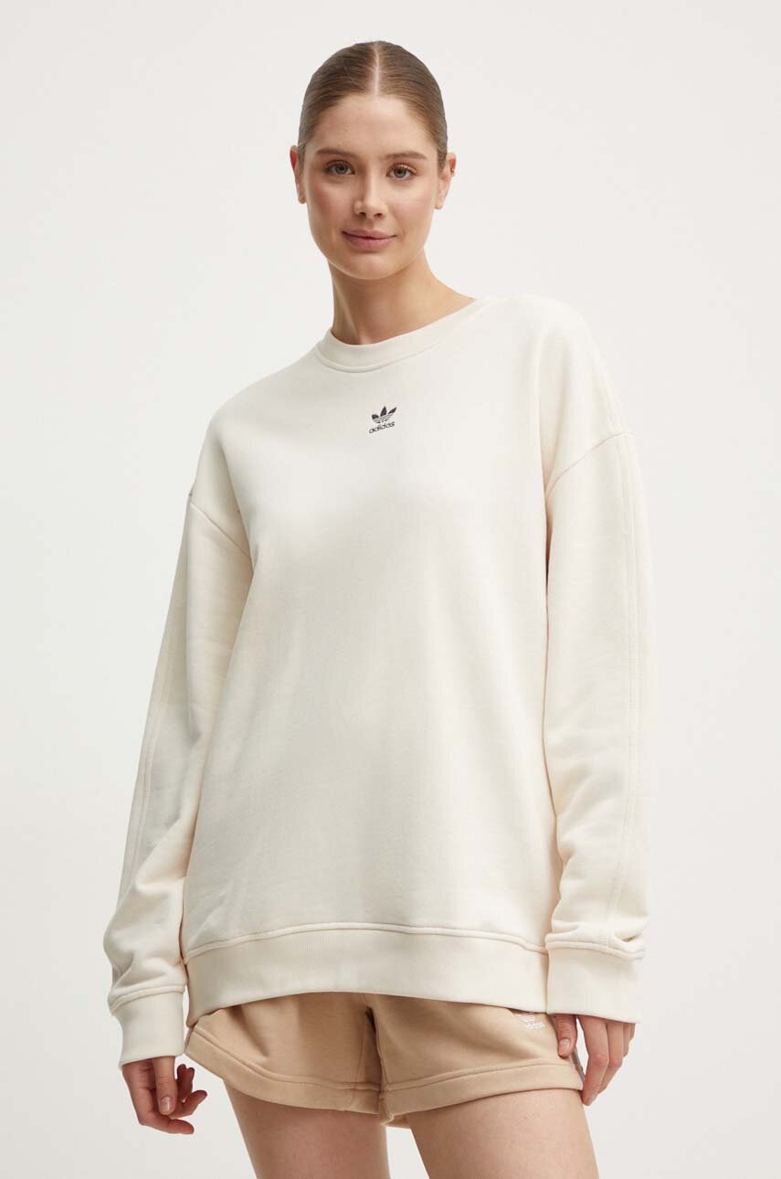

Памучен суичър adidas Originals в бежово с изчистен дизайн IY9631, Бежов