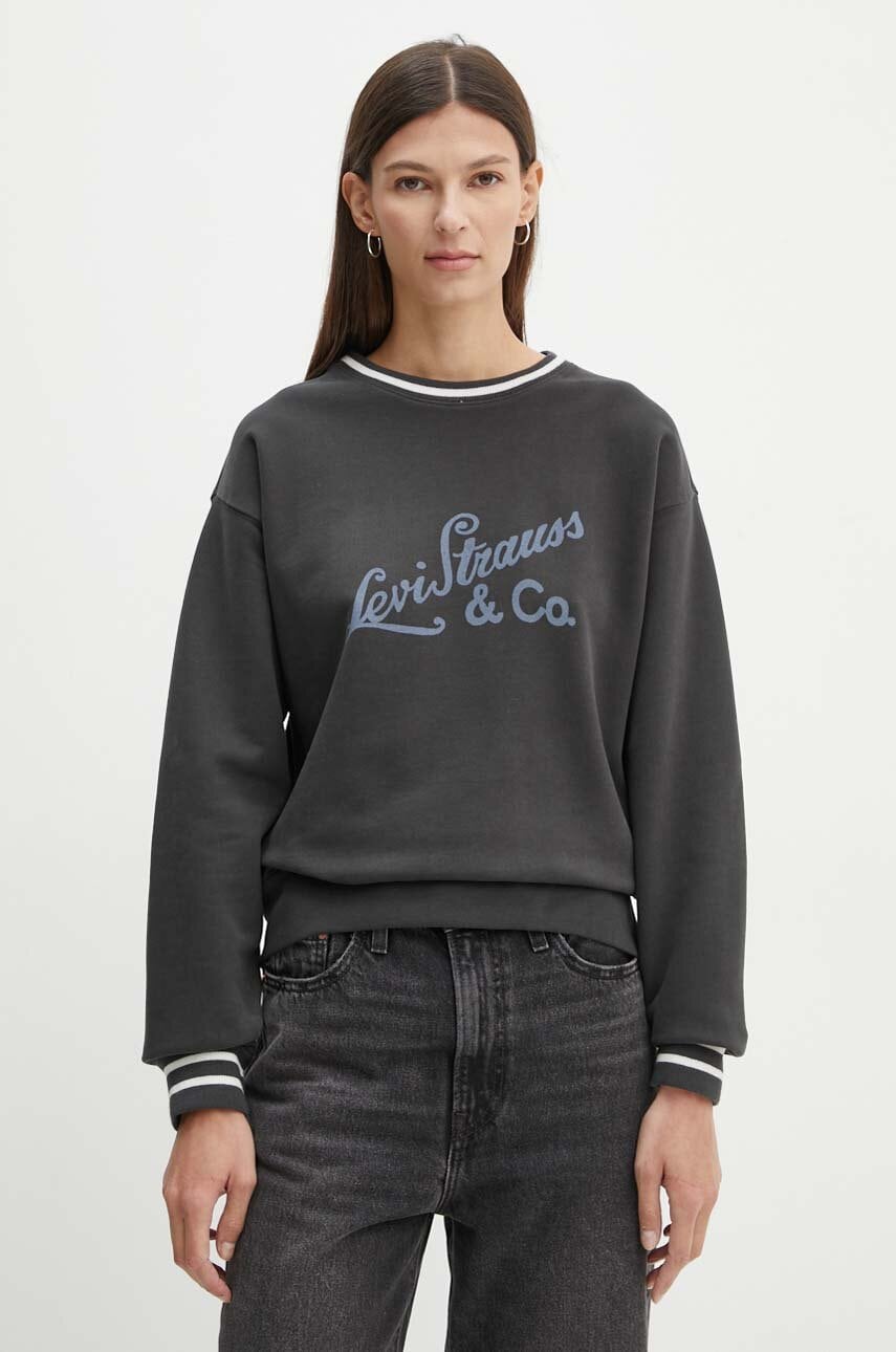 Levi's hanorac de bumbac femei, culoarea gri, cu imprimeu, 0002L Levi's hanorac de bumbac femei, culoarea gri, cu imprimeu, 0002L