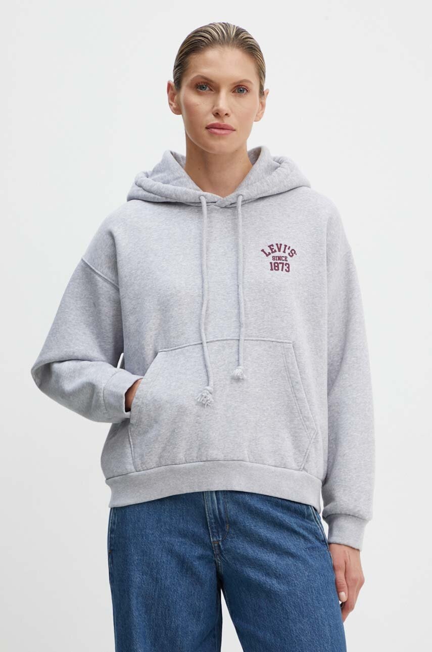 

Суичър Levi's в сиво с качулка с принт 001B6, Сив