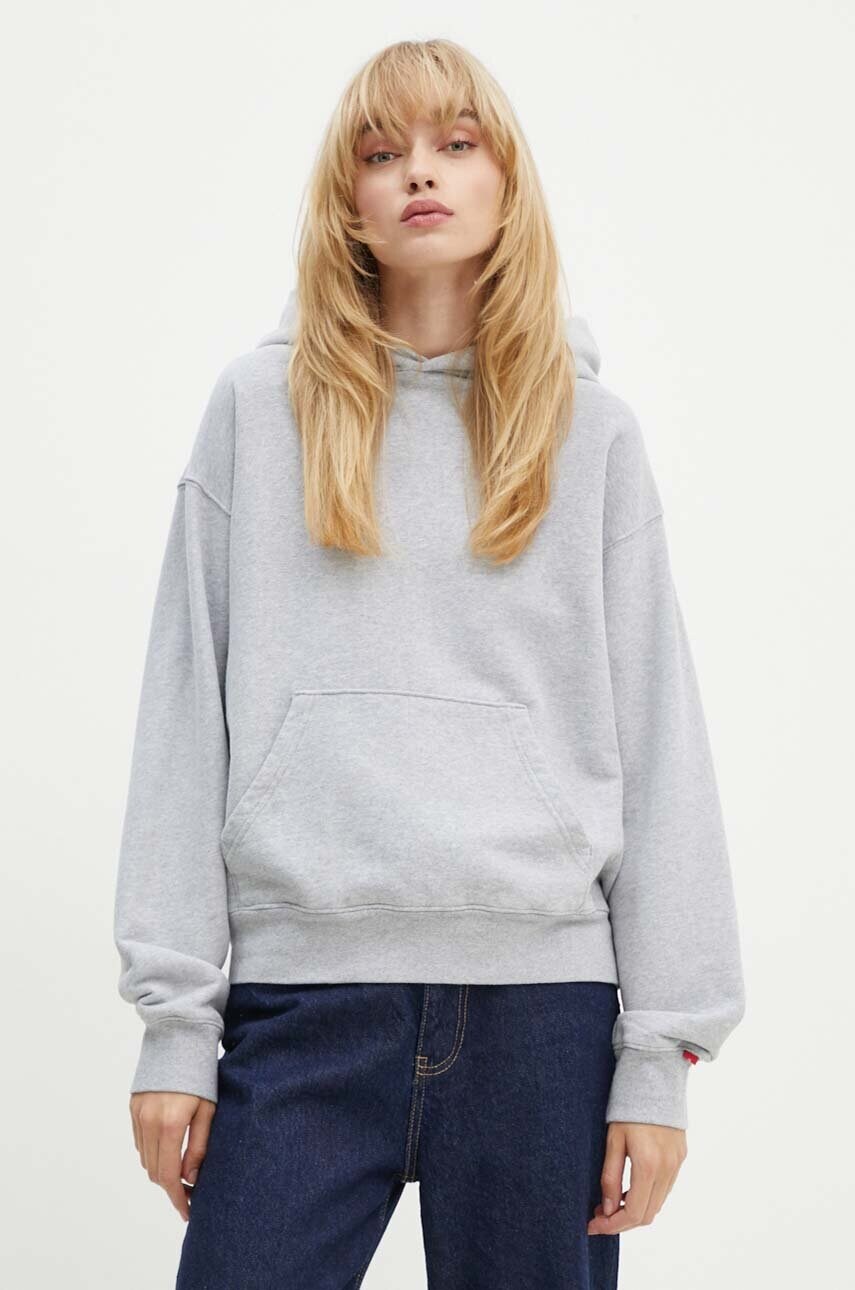 Levi's hanorac de bumbac femei, culoarea gri, cu gluga, melanj, A8790