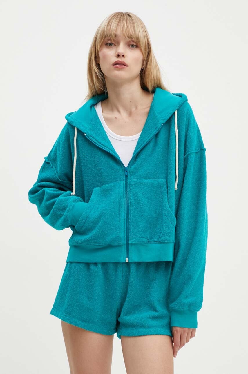 American Vintage hanorac de bumbac femei, culoarea verde, cu glugă, neted, BOBY03FH24