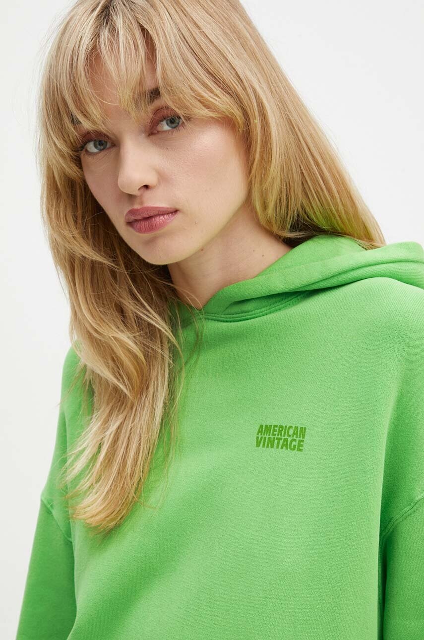 American Vintage bluza femei, culoarea verde, cu glugă, neted, IZU03DH24