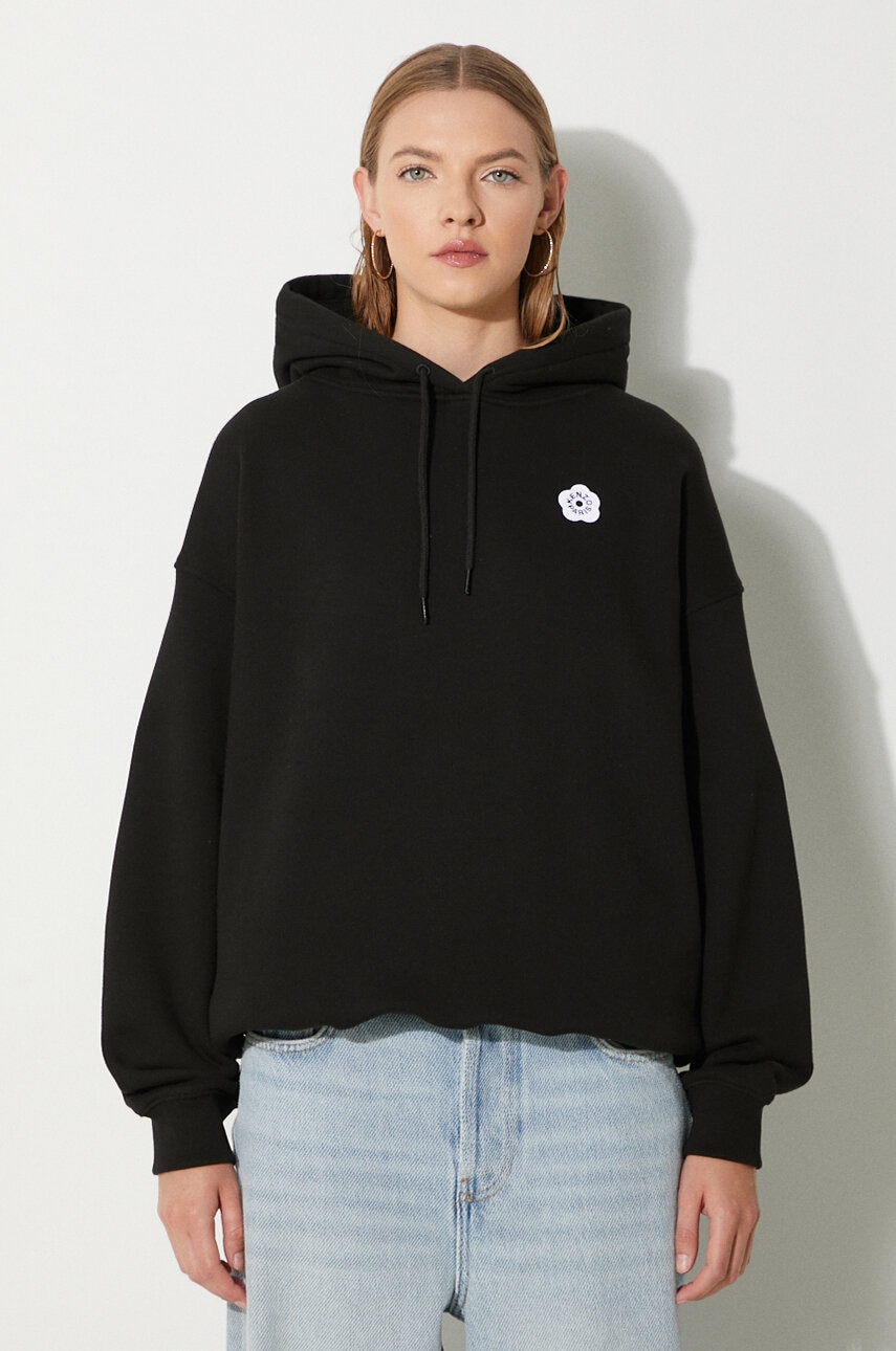 Kenzo hanorac de bumbac Boke Flower 2.0 femei, culoarea negru, cu glugă, cu imprimeu, FE62SW1494MB.99J