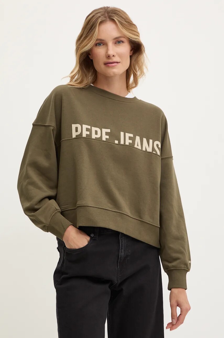 Pepe Jeans bluza GAYLE femei, culoarea verde, cu imprimeu, PL581452