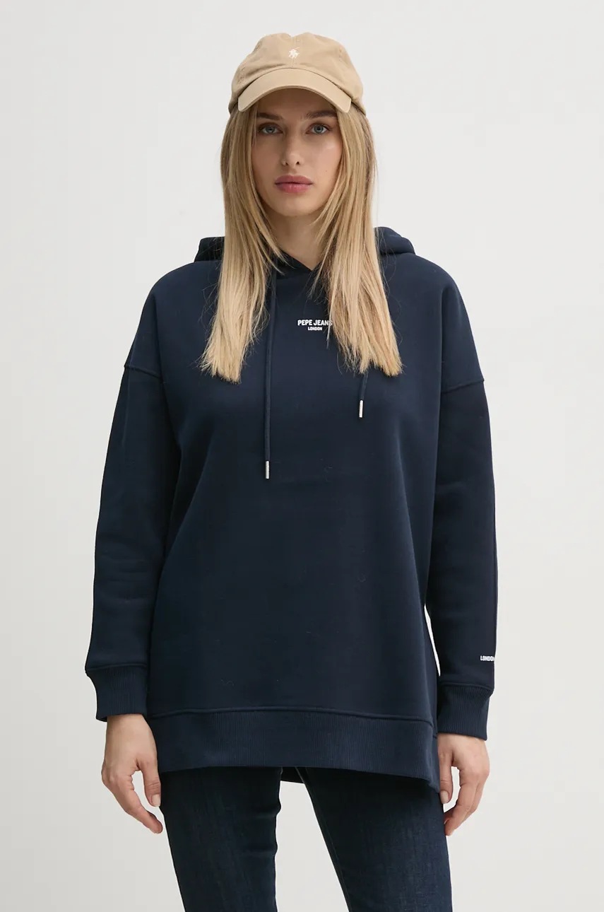 Pepe Jeans bluza FERGIE femei, culoarea albastru marin, cu glugă, cu imprimeu, PL581455