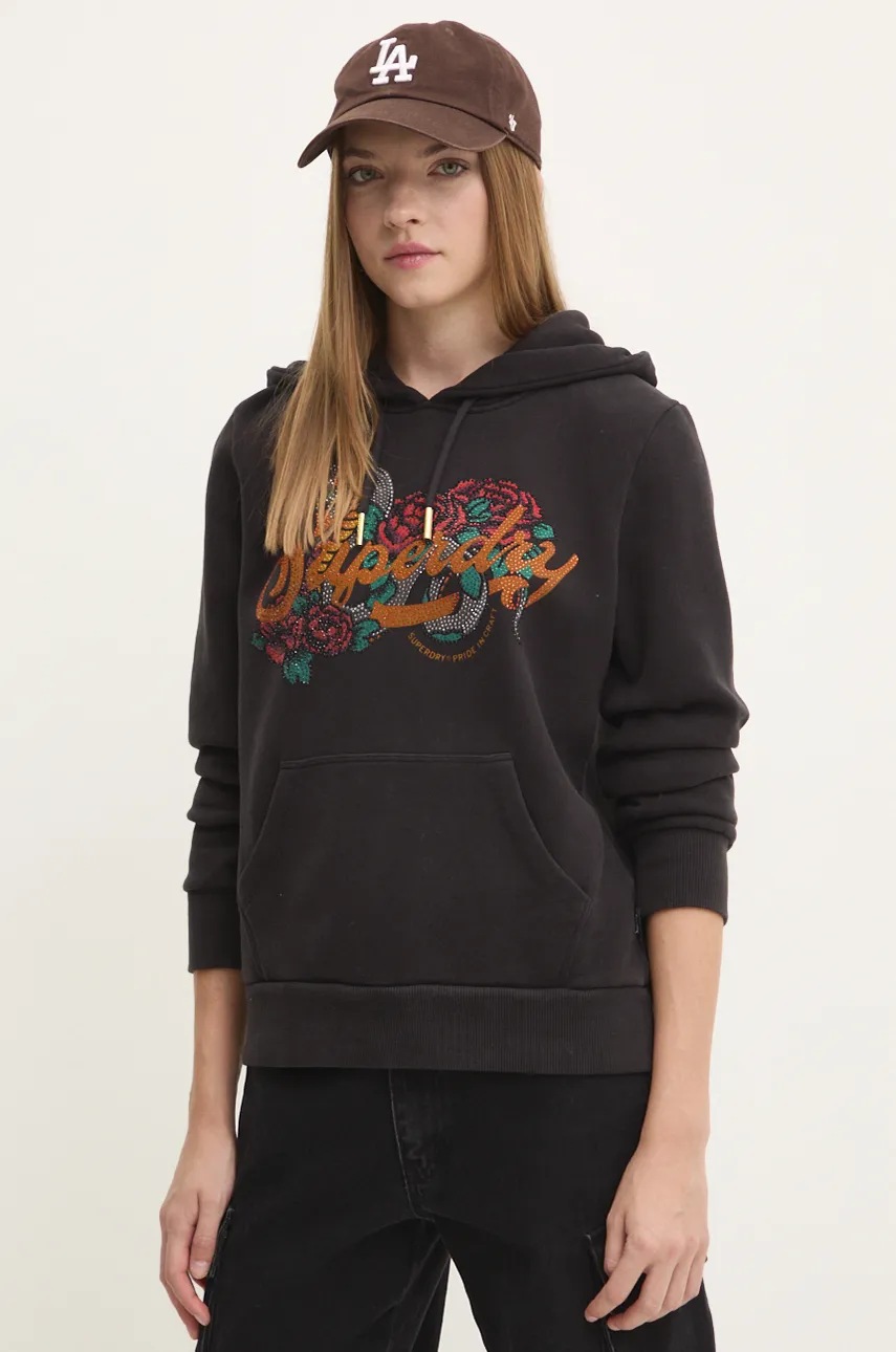 

Суичър Superdry в черно с качулка с принт W2012130A-02A, Черен