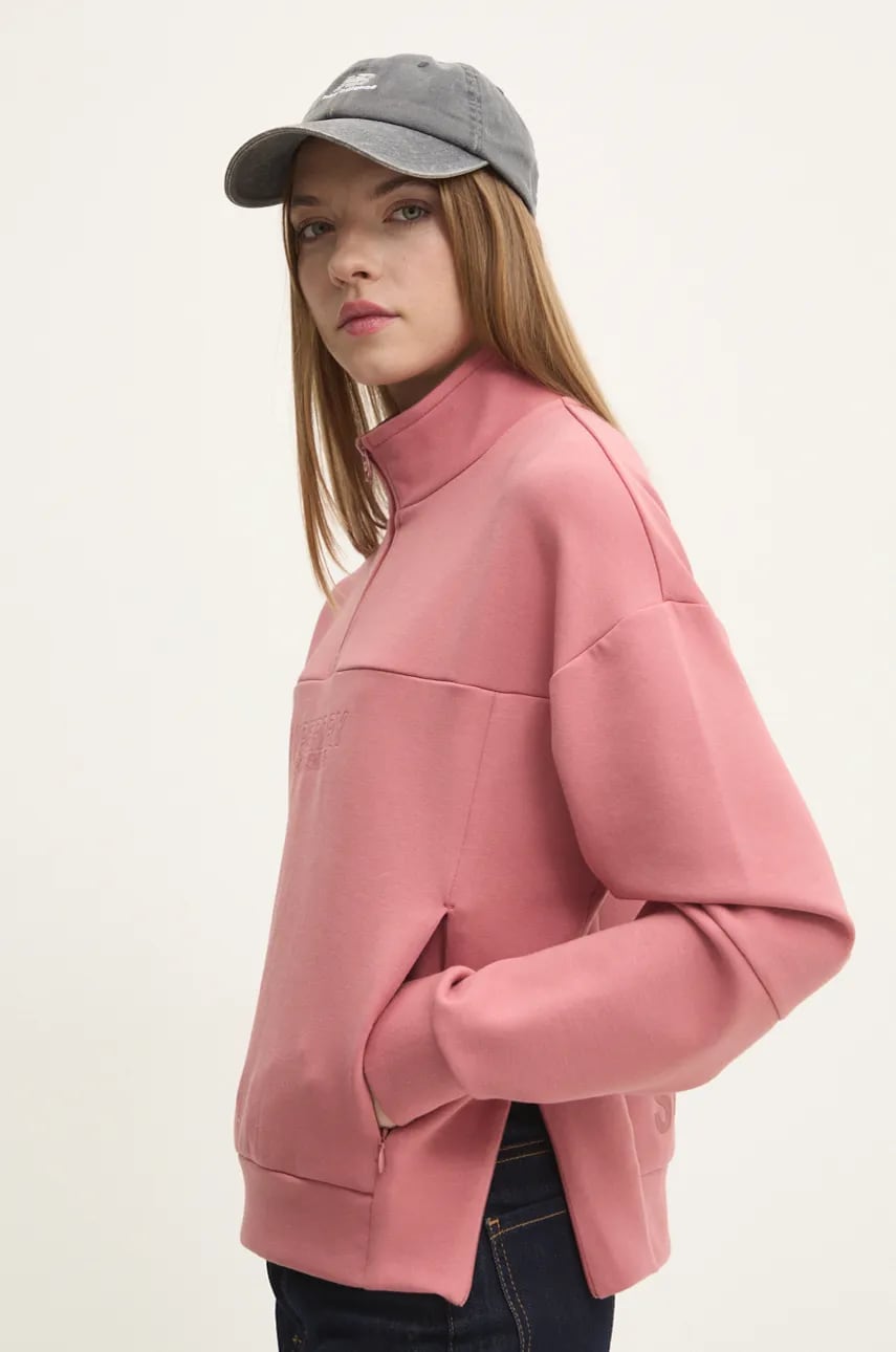 Superdry bluza femei, culoarea roz, neted, W2012170A-9KS Superdry bluza femei, culoarea roz, neted, W2012170A-9KS