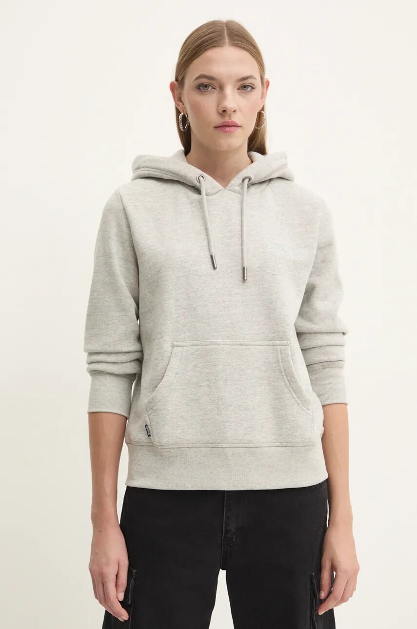 Superdry bluza femei, culoarea gri, cu gluga, melanj, W2012180A-D6V