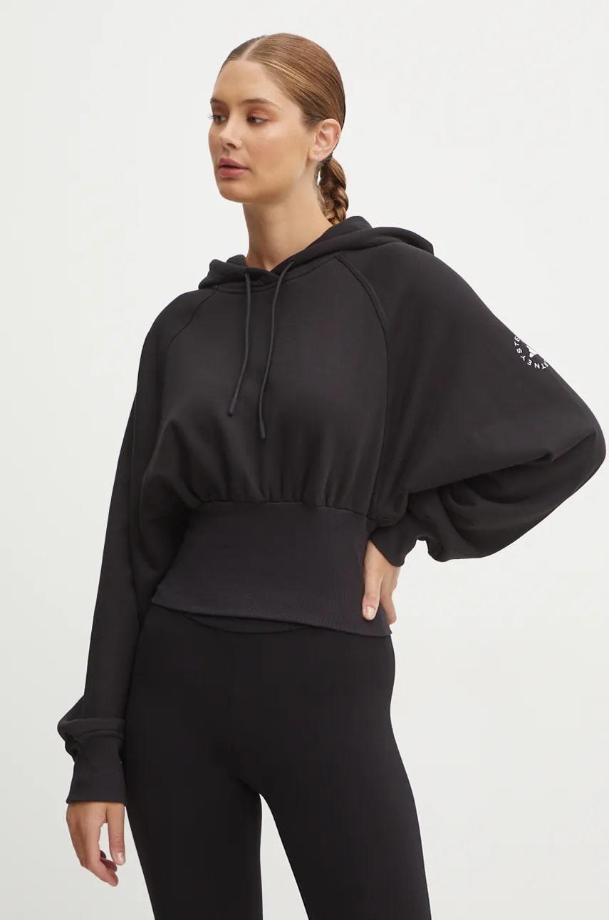 adidas by Stella McCartney bluză trening culoarea negru, cu glugă, neted, JG1543