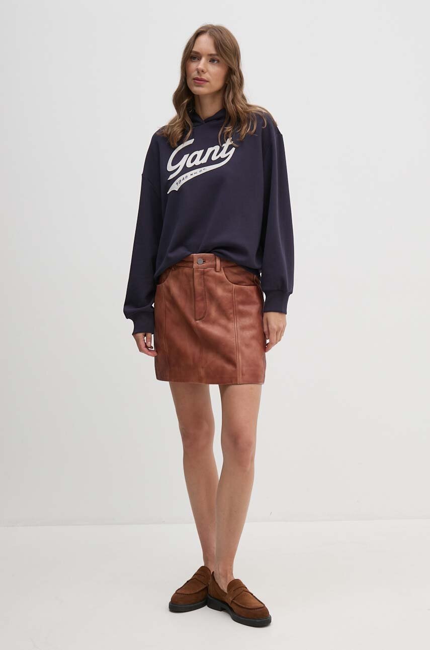 Βαμβακερή μπλούζα Gant γυναικεία, χρώμα: ναυτικό μπλε, με κουκούλα, 4200489 φωτογραφία