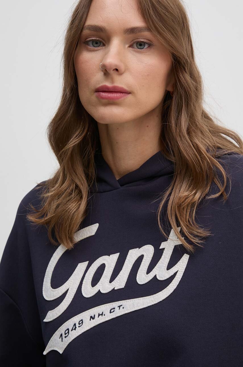 Βαμβακερή μπλούζα Gant γυναικεία, χρώμα: ναυτικό μπλε, με κουκούλα, 4200489 φωτογραφία