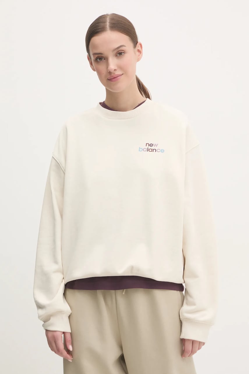 New Balance bluza femei, culoarea bej, cu imprimeu, WT43559LIN New Balance bluza femei, culoarea bej, cu imprimeu, WT43559LIN