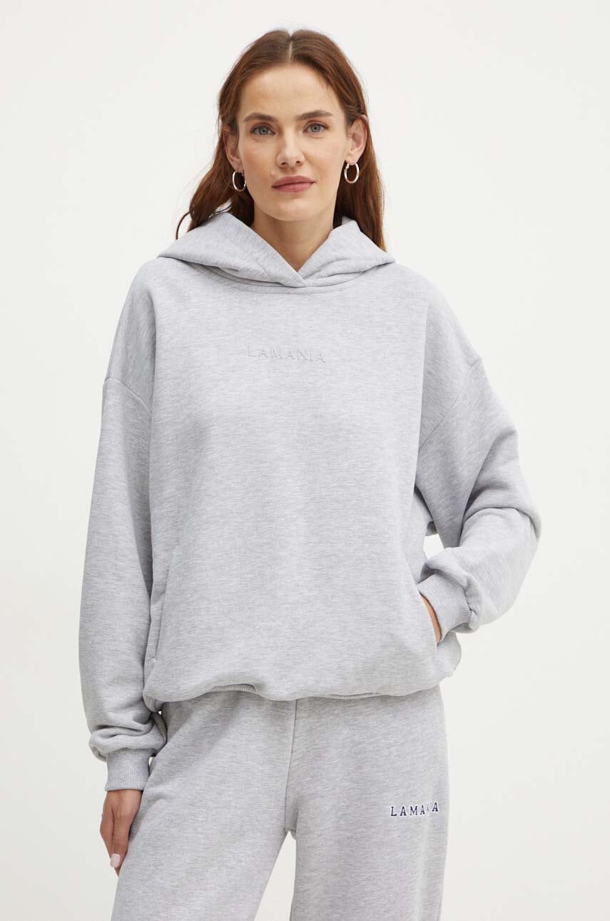 La Mania bluza PL femei, culoarea gri, cu glugă, cu imprimeu, CLEAN La Mania bluza PL femei, culoarea gri, cu glugă, cu imprimeu, CLEAN