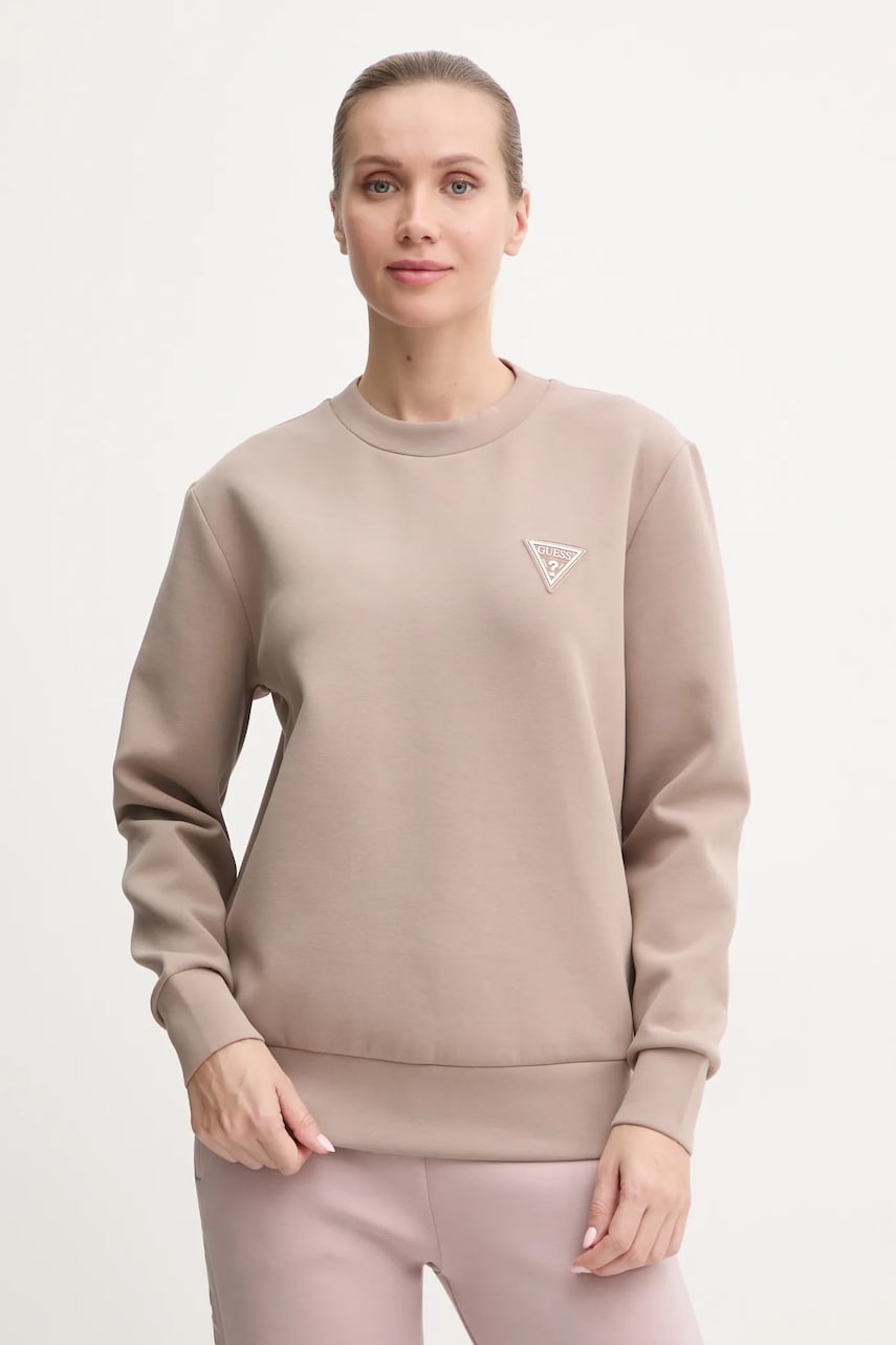 Levně Mikina Guess ANN dámská, hnědá barva, s aplikací, V4BQ23 KBCK2