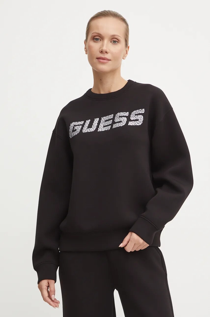Levně Mikina Guess CECILIA dámská, černá barva, s aplikací, V4BQ15 K7UW2