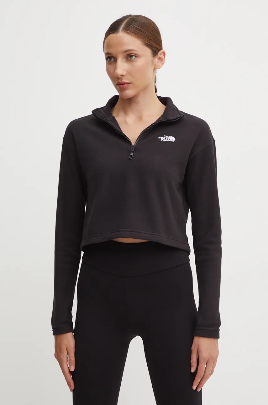 The North Face hanorac 100 Glacier Cropped 1/4 Zip culoarea negru, neted, NF0A855N4H01 The North Face hanorac 100 Glacier Cropped 1/4 Zip culoarea negru, neted, NF0A855N4H01