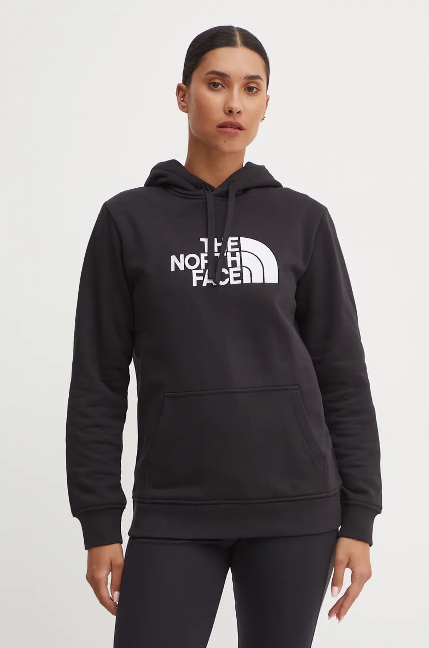 The North Face bluza Drew Peak Pullover Hoodie femei, culoarea negru, cu glugă, cu imprimeu, NF0A89EHJK31