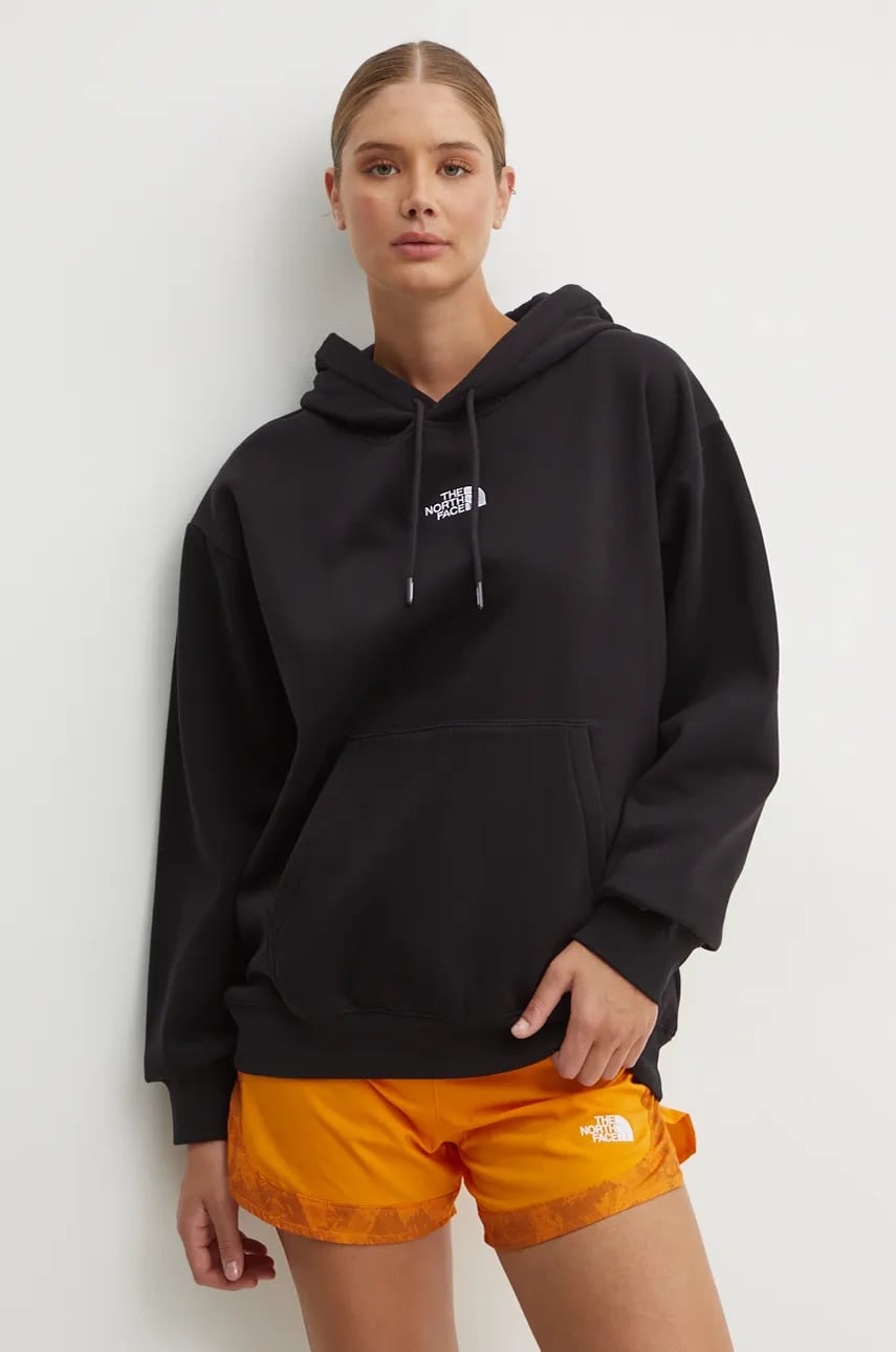 The North Face bluza Essential Hoodie femei, culoarea negru, cu glugă, cu imprimeu, NF0A89ENJK31 The North Face bluza Essential Hoodie femei, culoarea negru, cu glugă, cu imprimeu, NF0A89ENJK31