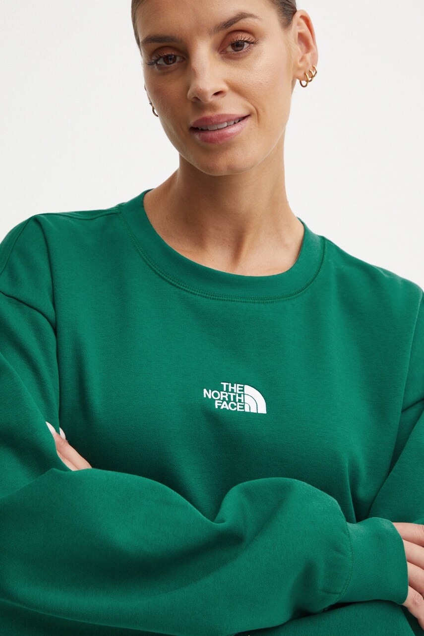 The North Face bluza Essential Crew femei, culoarea verde, neted, NF0A89EPNL11