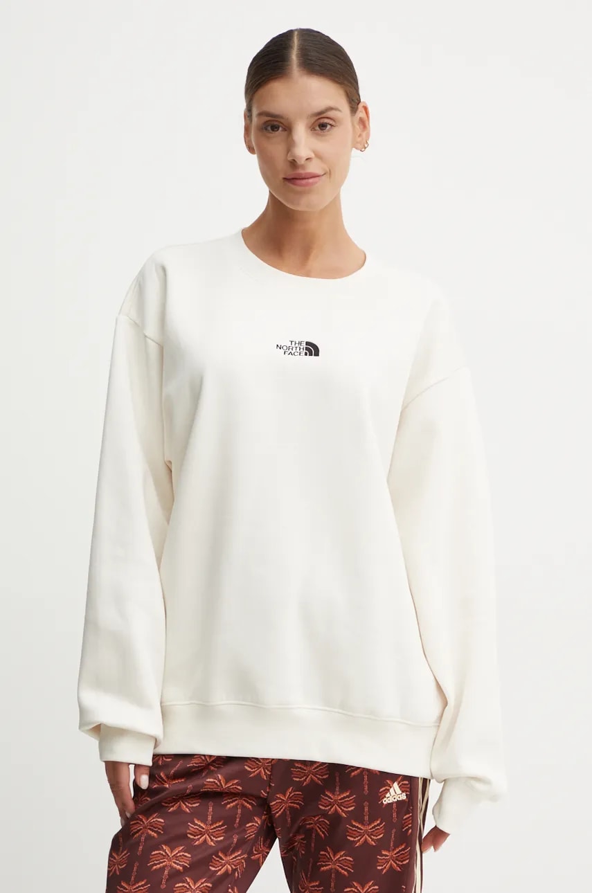 Levně Mikina The North Face Essential Crew dámská, béžová barva, s aplikací, NF0A89EPQLI1