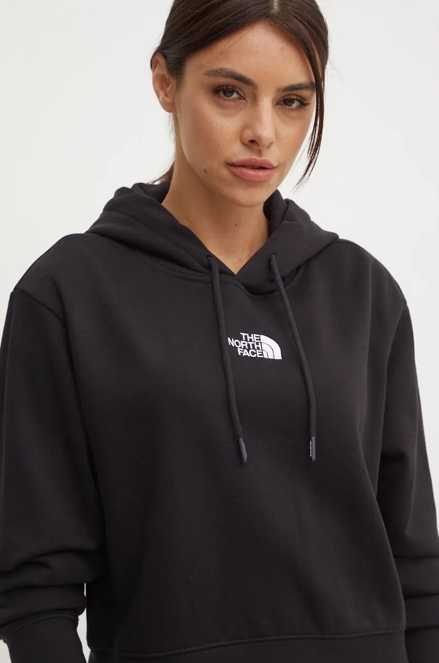 Dukserica The North Face Essential Crop Hoodie za žene, boja: crna, s kapuljačom, s aplikacijom, NF0A89EXJK31