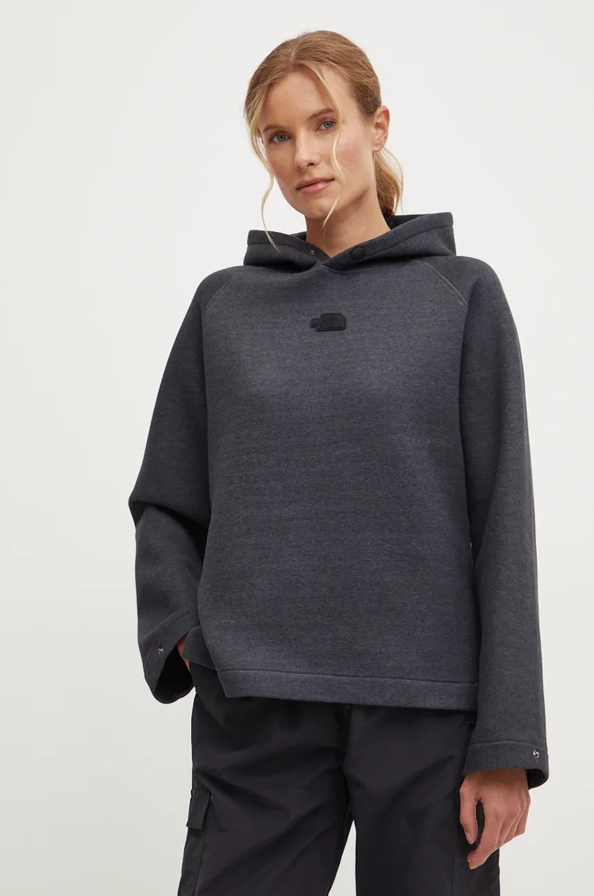 The North Face bluza Relaxed femei, culoarea gri, cu glugă, neted, NF0A89C0KS71 The North Face bluza Relaxed femei, culoarea gri, cu glugă, neted, NF0A89C0KS71