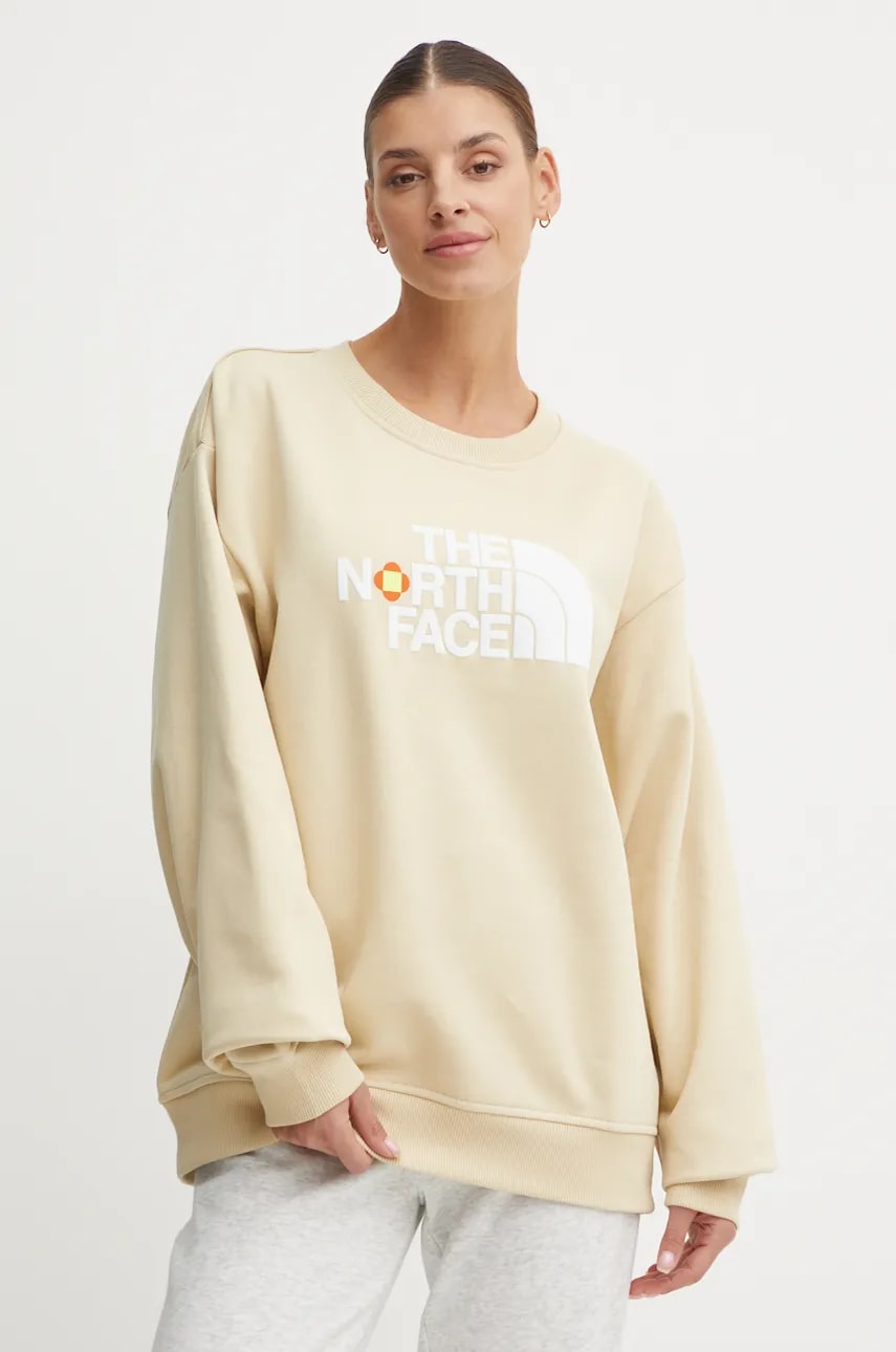 The North Face hanorac de bumbac TNF x Yinka Ilori femei, culoarea bej, cu imprimeu, NF0A89C83X41 The North Face hanorac de bumbac TNF x Yinka Ilori femei, culoarea bej, cu imprimeu, NF0A89C83X41