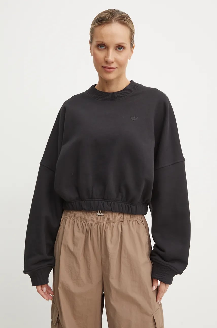 adidas Originals hanorac de bumbac femei, culoarea negru, neted, IW5752 adidas Originals hanorac de bumbac femei, culoarea negru, neted, IW5752